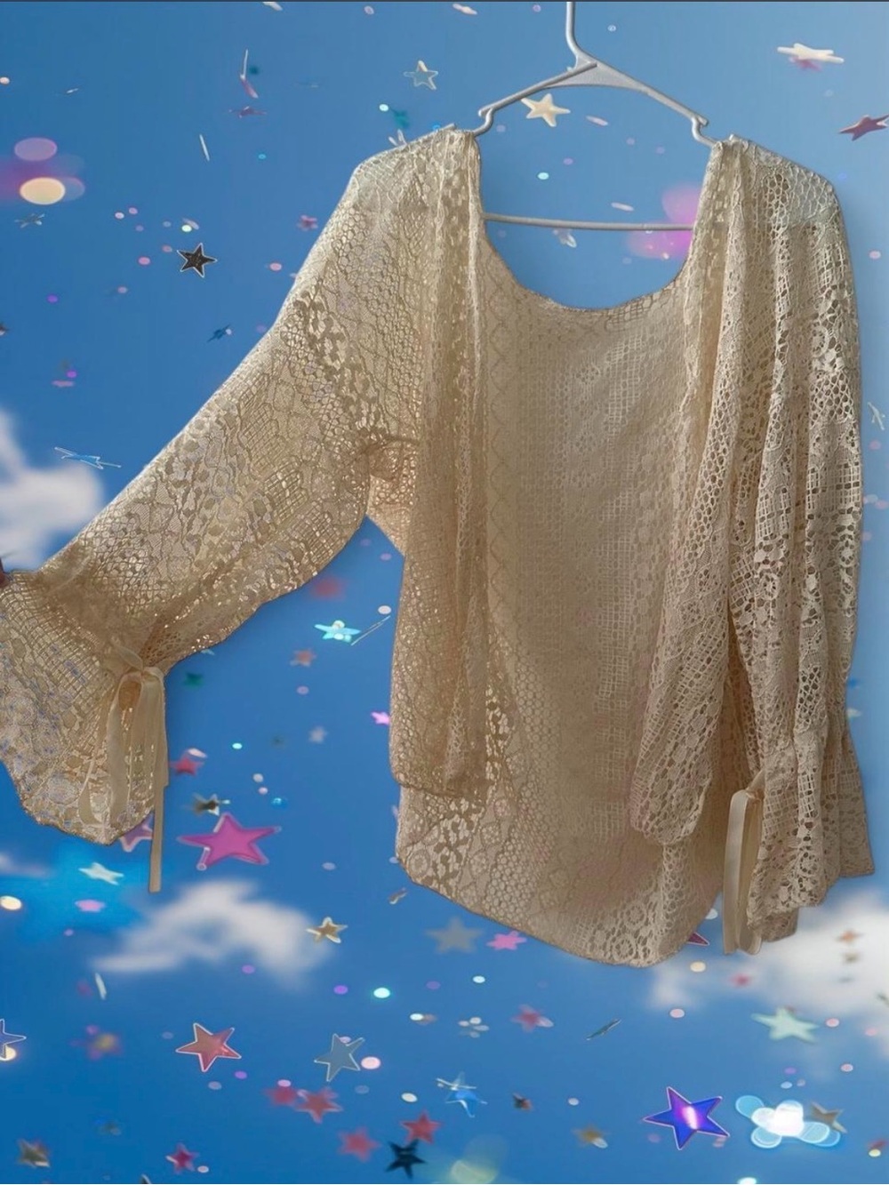 Cream Lace Bell-Sleeve Cardigan